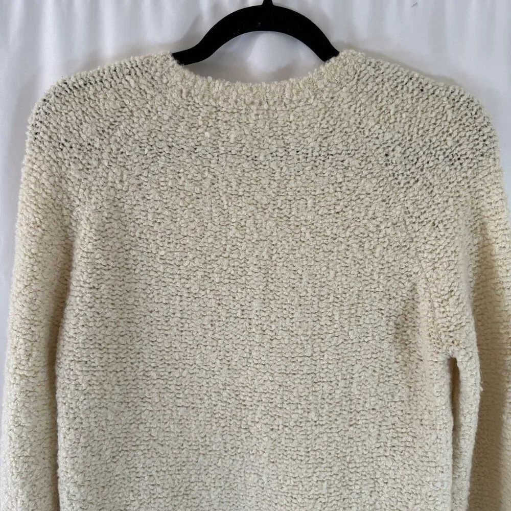 J. Crew Sweater Woemn's Medium Solid Ivory Knit Vneck Long Sleeve Pullover